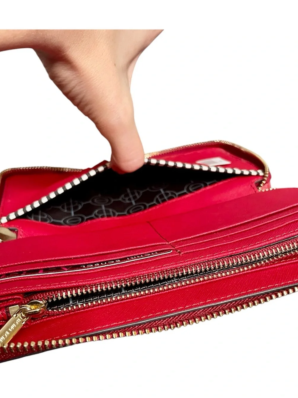 Henri Bendel Red Pebbled Leather Continental Zip Around Organizer Wallet NEW - Picture 10 of 11